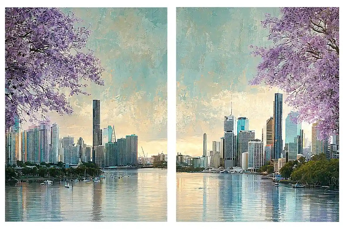 Jacaranda waterscape artwork for living room
