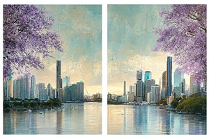 Jacaranda waterscape artwork for living room