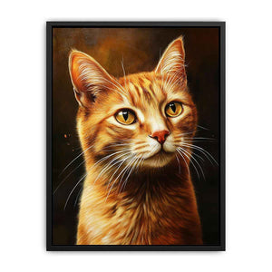 Warm orange cat portrait canvas art for cozy bedroom or living room decor.