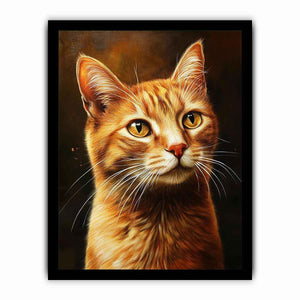 Warm orange cat portrait canvas art for cozy bedroom or living room decor.