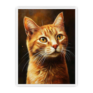 Warm orange cat portrait canvas art for cozy bedroom or living room decor.