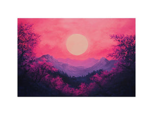 Bold magenta mountain sunset canvas art for modern living room decor.