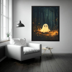 Cute glowing forest ghost canvas art for nursery or kids bedroom decor.