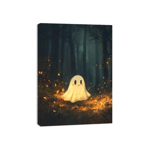 Cute glowing forest ghost canvas art for nursery or kids bedroom decor.