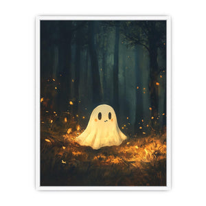 Cute glowing forest ghost canvas art for nursery or kids bedroom decor.