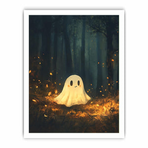 Cute glowing forest ghost canvas art for nursery or kids bedroom decor.