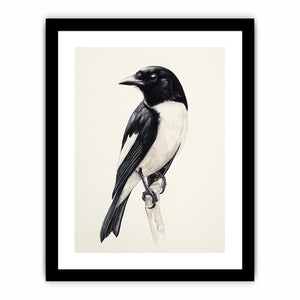 Minimal black and white songbird canvas art for refined office or hallway decor.