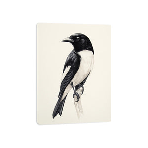 Minimal black and white songbird canvas art for refined office or hallway decor.