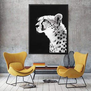 Black and white cheetah portrait wall art for modern office or living room decor.
