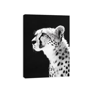 Black and white cheetah portrait wall art for modern office or living room decor.