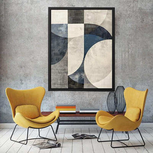 Blue gray geometric abstract canvas art for modern office or living room decor.