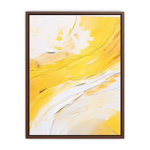 Yellow and white abstract canvas art for bright modern living room decor.