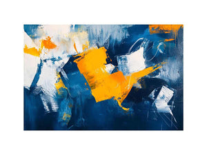 Blue and gold abstract painting for luxury living room decor