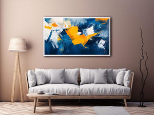 Blue and gold abstract painting for luxury living room decor