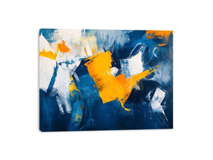 Blue and gold abstract painting for luxury living room decor