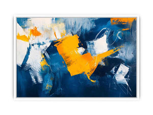 Blue and gold abstract painting for luxury living room decor
