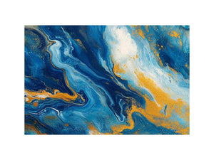 Blue and gold fluid abstract artwork for modern living room decor