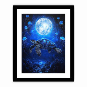 Fantasy sea turtle and jellyfish artwork for bedroom wall decor