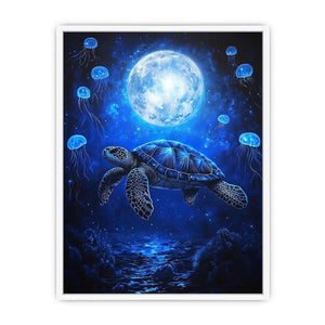 Fantasy sea turtle and jellyfish artwork for bedroom wall decor