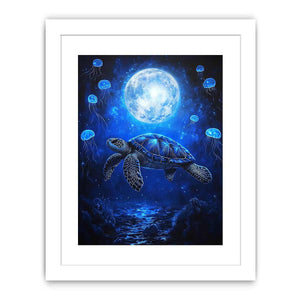 Fantasy sea turtle and jellyfish artwork for bedroom wall decor