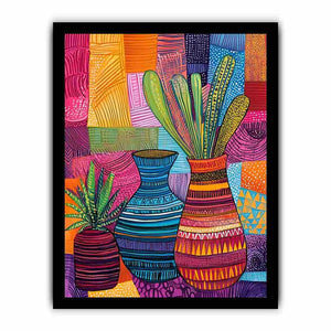 Colorful patterned vase artwork for eclectic living room decor