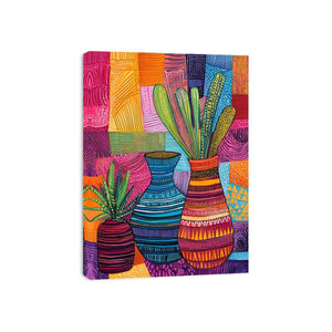 Colorful patterned vase artwork for eclectic living room decor