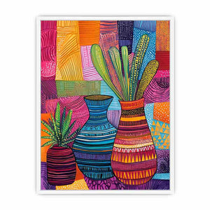 Colorful patterned vase artwork for eclectic living room decor