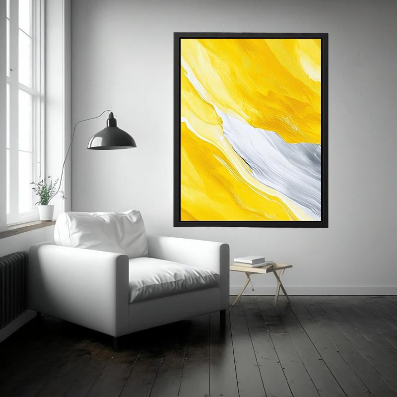 Yellow marble abstract canvas art for modern interiors