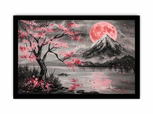 Cherry blossom moon landscape wall art for bedroom decor