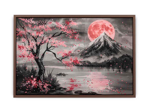 Cherry blossom moon landscape wall art for bedroom decor