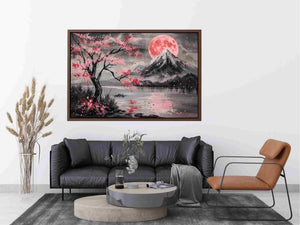 Cherry blossom moon landscape wall art for bedroom decor