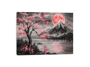 Cherry blossom moon landscape wall art for bedroom decor