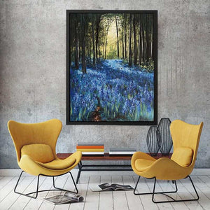 Bluebell forest landscape artwork for nature inspired decor