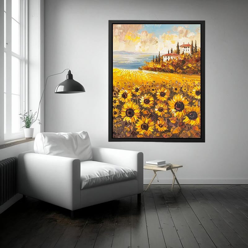 Sunflower field artwork for bright kitchen wall decor