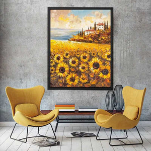 Sunflower field artwork for bright kitchen wall decor