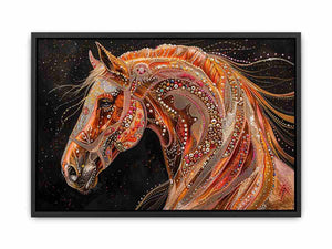 Decorative horse portrait canvas art with jeweled details for luxury interiors