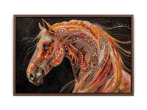 Decorative horse portrait canvas art with jeweled details for luxury interiors
