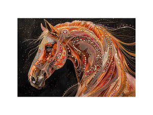 Decorative horse portrait canvas art with jeweled details for luxury interiors