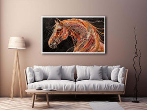 Decorative horse portrait canvas art with jeweled details for luxury interiors