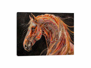 Decorative horse portrait canvas art with jeweled details for luxury interiors