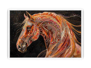 Decorative horse portrait canvas art with jeweled details for luxury interiors
