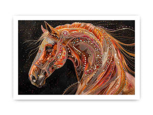 Decorative horse portrait canvas art with jeweled details for luxury interiors