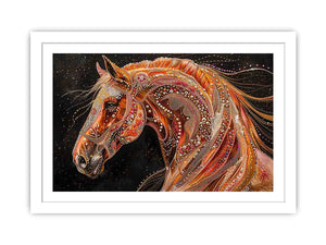 Decorative horse portrait canvas art with jeweled details for luxury interiors