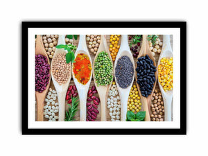 Colorful beans and spices artwork for kitchen and dining room decor