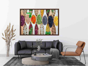 Colorful beans and spices artwork for kitchen and dining room decor