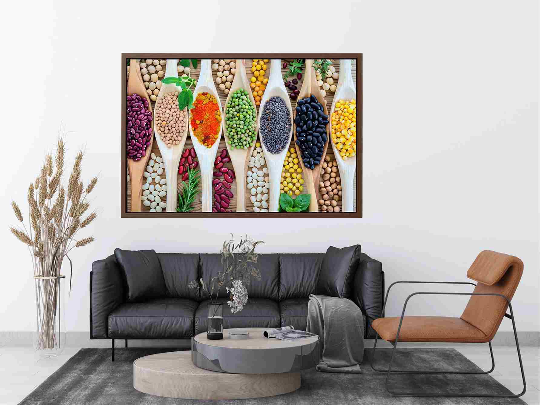 Colorful beans and spices artwork for kitchen and dining room decor
