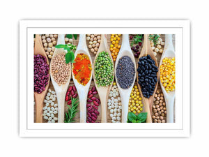 Colorful beans and spices artwork for kitchen and dining room decor