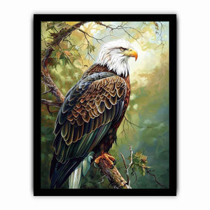 Majestic eagle artwork perched in nature for office and living room decor