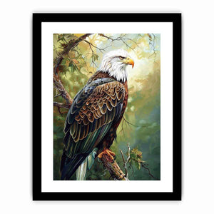 Majestic eagle artwork perched in nature for office and living room decor