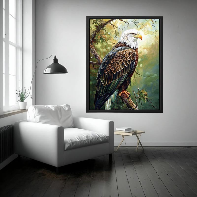 Majestic eagle artwork perched in nature for office and living room decor